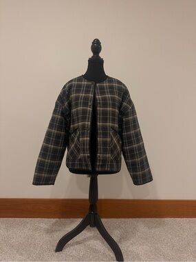 Zara Plaid Quilted Bomber Jacket - Black, Tan & Gray